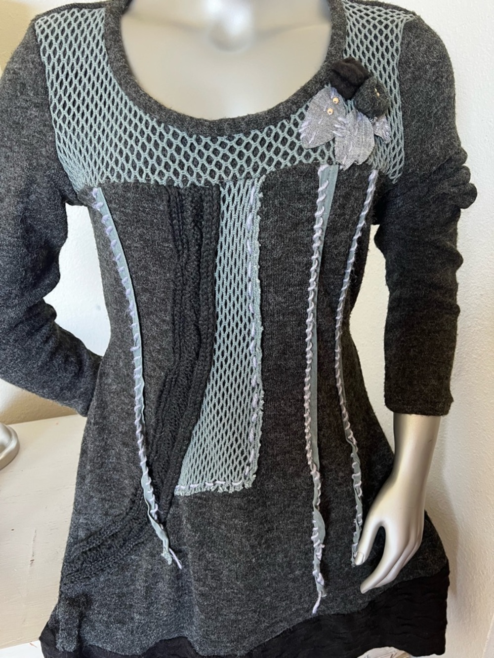 John Fashion Sweater dress mixed media wool blend size M/L boho
